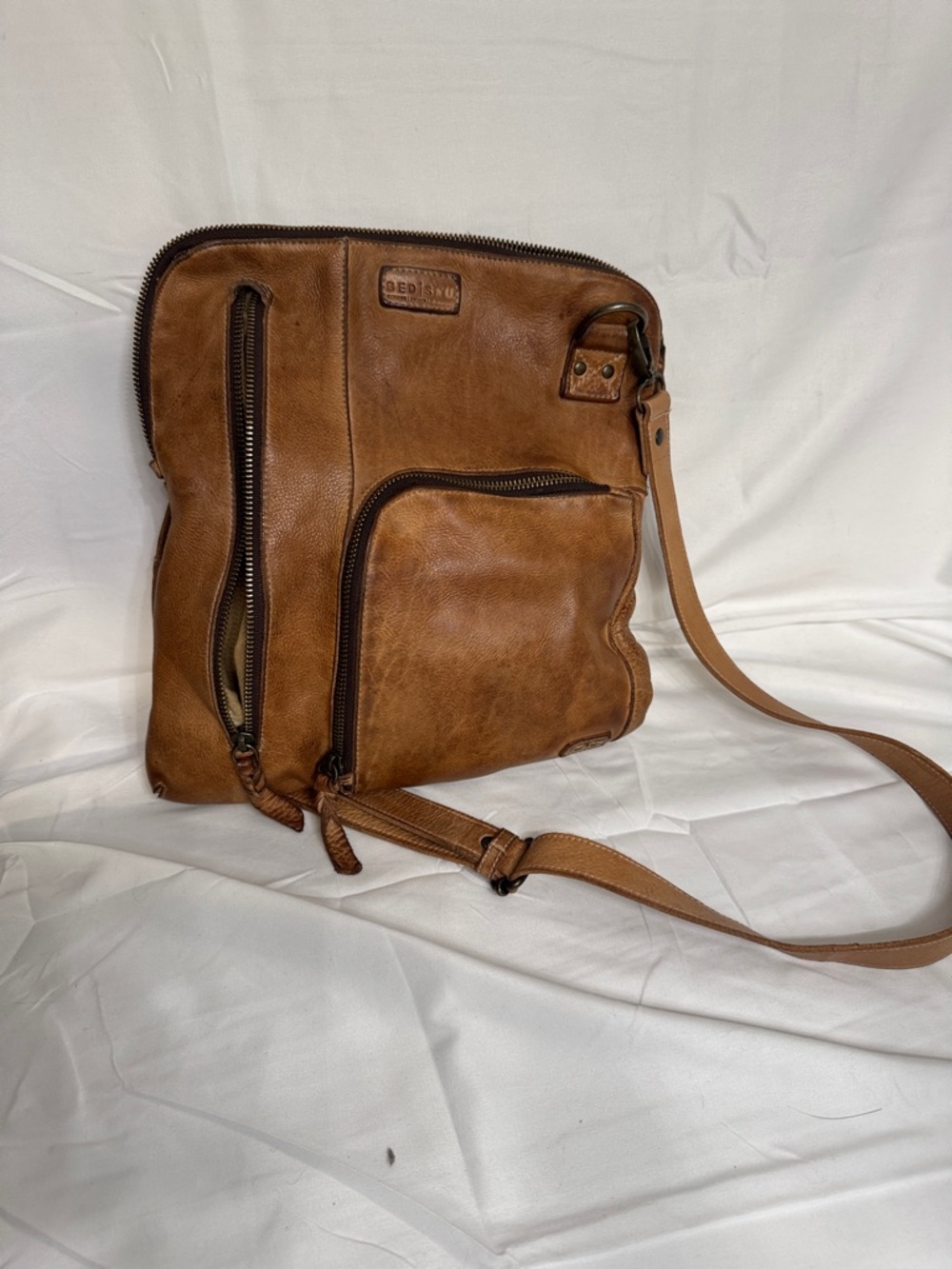 Bed Stu Tan/Brown Leather Crossbody Bag